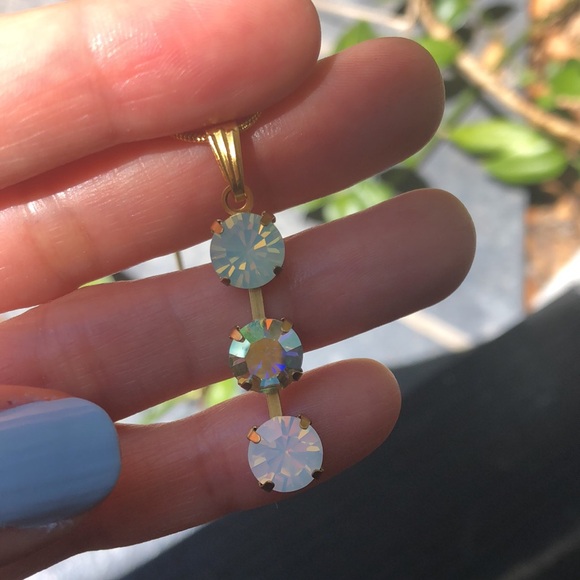 Peridot AB, Chrysolite + White Opal Crystal Drop Necklace - Picture 5 of 16